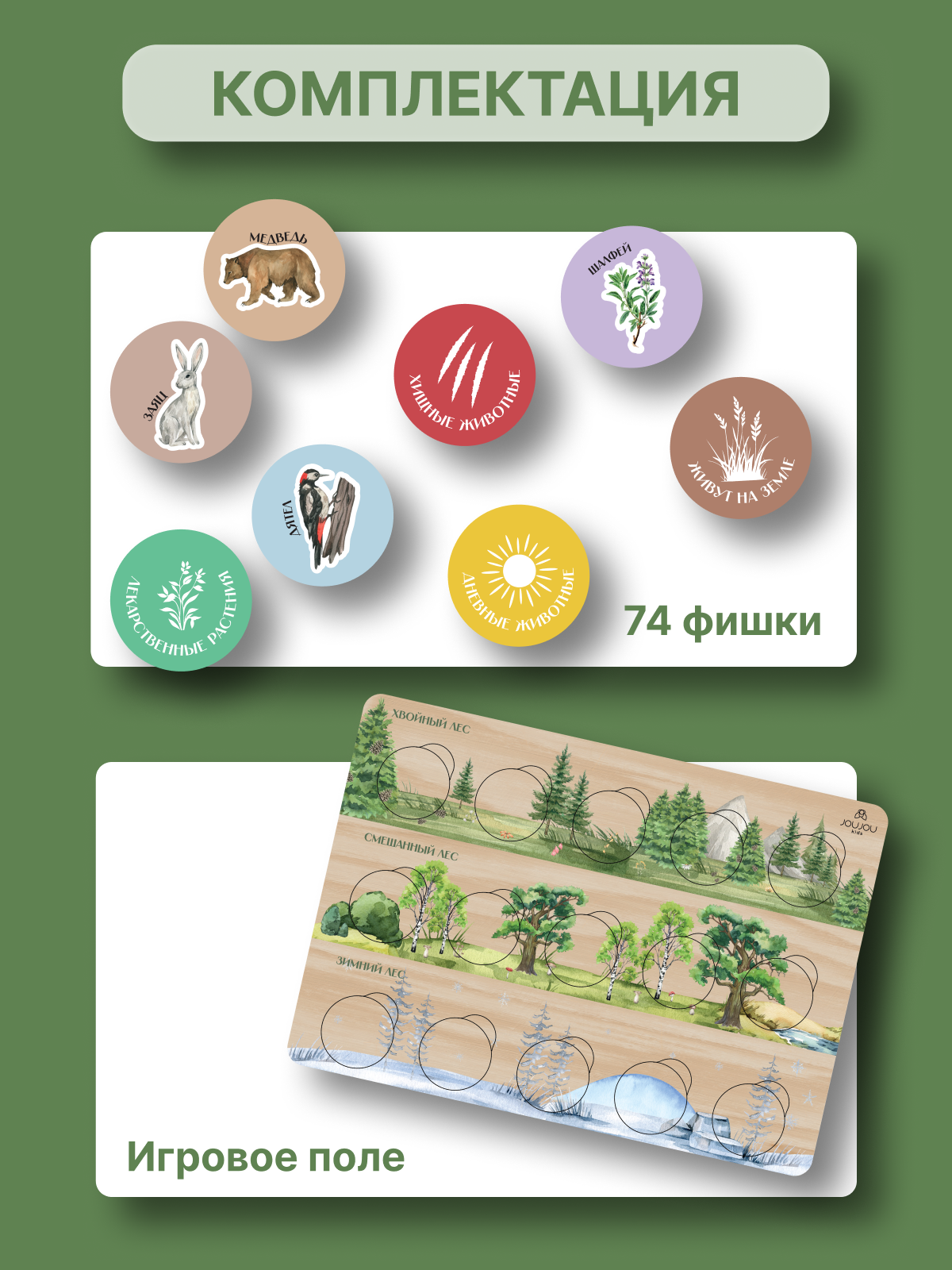 картинка Развивающая игра-лото "Кто живет в лесу? Группируй и разделяй" от магазина JOUJOU