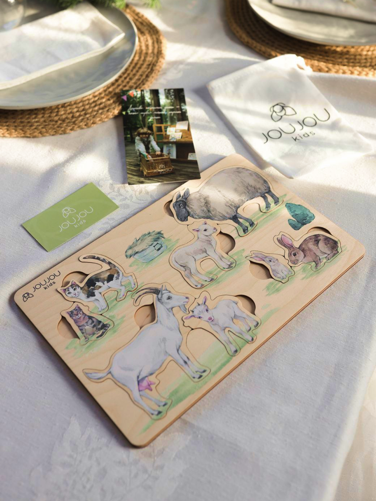 картинка Набор дидактических пазлов "Мама и детеныш" (лошадь, корова, свинка, гусь, утенок, курица, кошка, коза, овца, кролик) от магазина JOUJOU