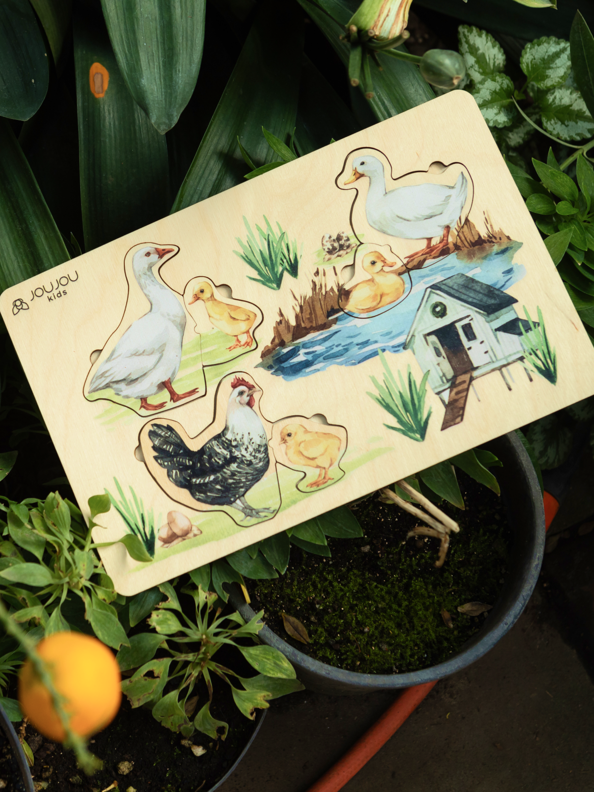 картинка Набор дидактических пазлов "Мама и детеныш" (лошадь, корова, свинка, гусь, утенок, курица, кошка, коза, овца, кролик) от магазина JOUJOU