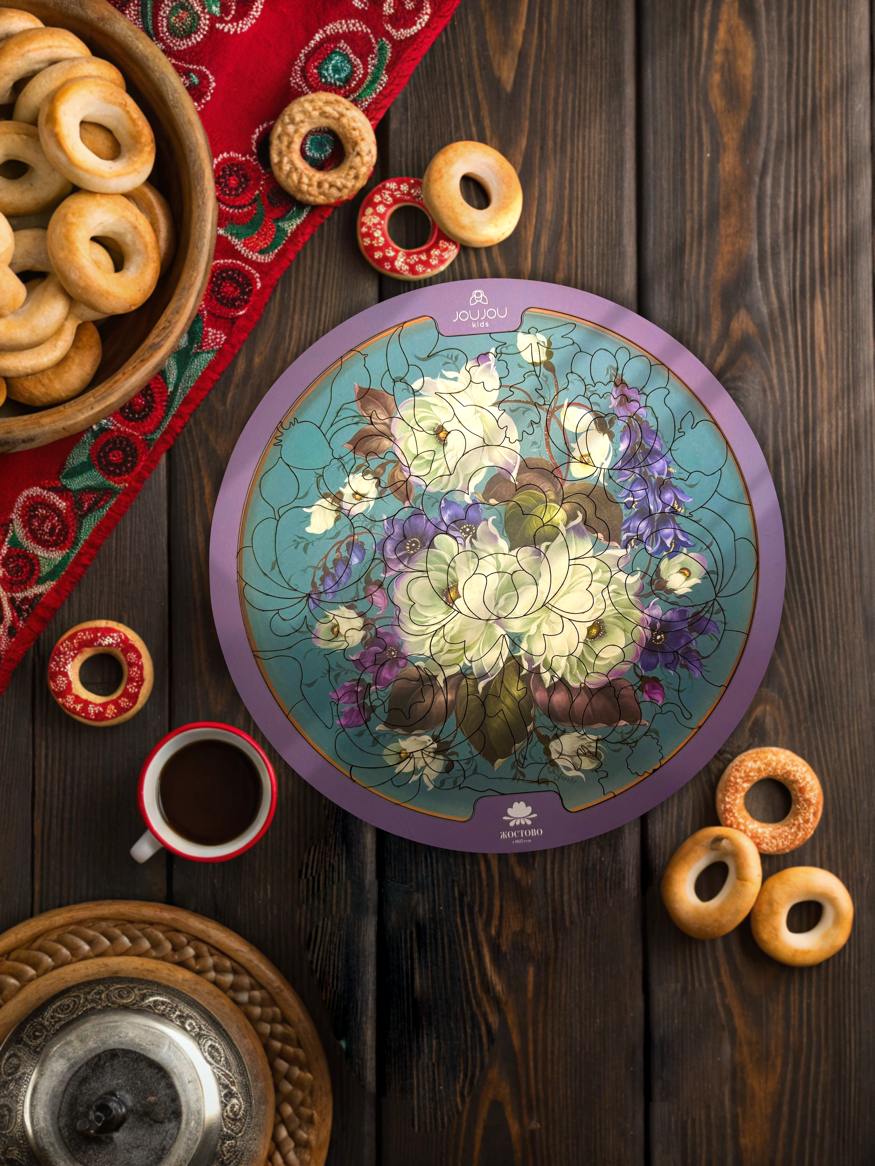 картинка Дидактический круглый фигурный пазл "Цветы" от магазина JOUJOU